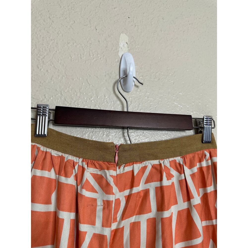 Dusen Dusen Geometric Grid Print Midi Skirt size XS Coral Peach Ivory - Picture 8 of 10